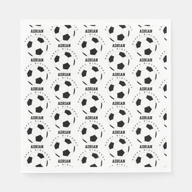 Serviette En Papier Soccer Ball Football Nom personnalisé Anniversaire (Devant)