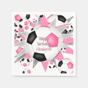 Serviette En Papier soccerball noir rose souffle sport anniversaire