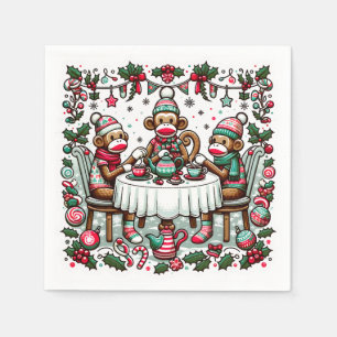 Serviette En Papier Sock Monkey Christmas Tea Party