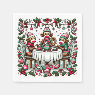 Serviette En Papier Sock Monkey Christmas Tea Party