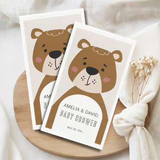 Serviette En Papier Soft Neutral Bear Baby Shower Table Theme