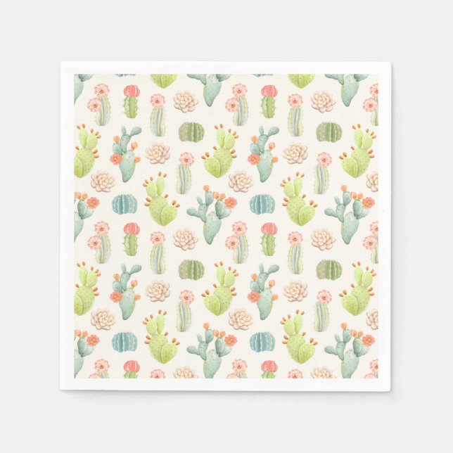 Serviette En Papier Soft Pastel Cactus & Motif Succulent (Devant)