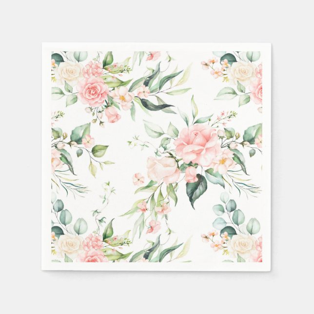 Serviette En Papier Soft Pastel Rose Rose Flower Motif (Devant)