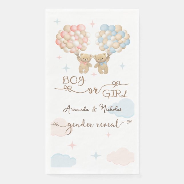 Serviette En Papier Soft Pink Bleu Teddy Ours Sexe Révélation (Devant)