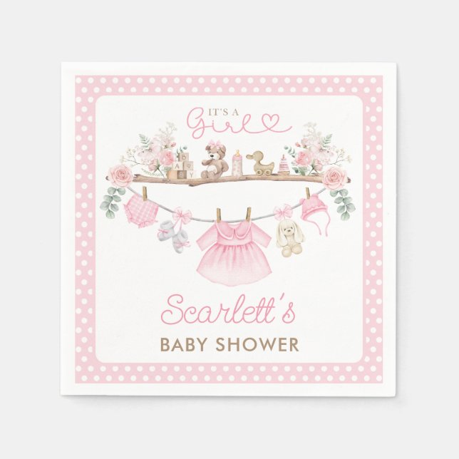 Serviette En Papier Soft rose floral vêtement bébé fille Boho Nursery (Devant)