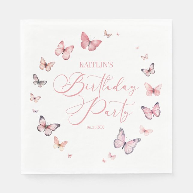 Serviette En Papier Soft rose papillon fête d'anniversaire (Devant)