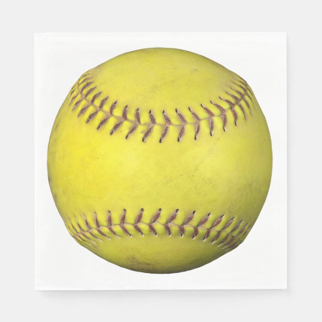 Serviette En Papier Softball Jaune Sur Blanc (Devant)