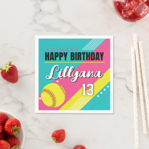 Serviette En Papier Softball rose Turquoise Jaune fête d'anniversaire,