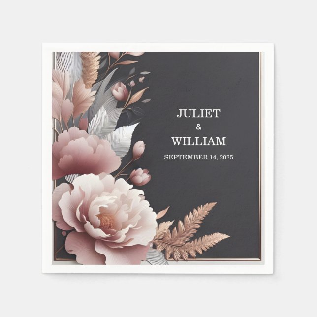 Serviette En Papier Soie rose Boho Peony Garden Dusty Rose Mariage (Devant)
