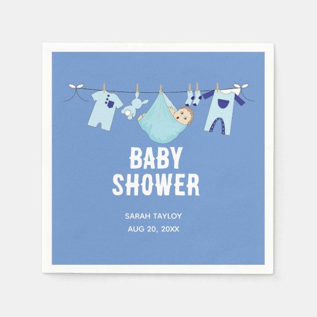 Serviette En Papier Soignée belle Blue Boy Baby shower Party (Devant)