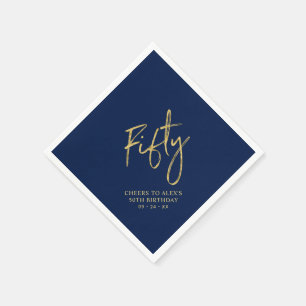 Serviette En Papier Soirée 50 Modern Navy Blue 50th Birthday Party