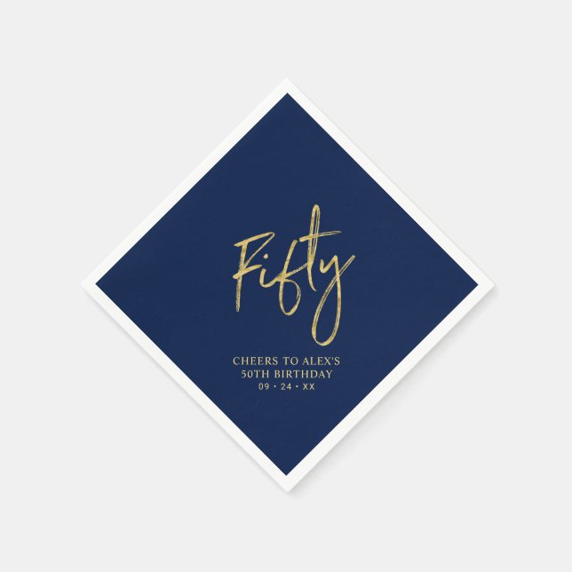 Serviette En Papier Soirée 50 Modern Navy Blue 50th Birthday Party (Coin)