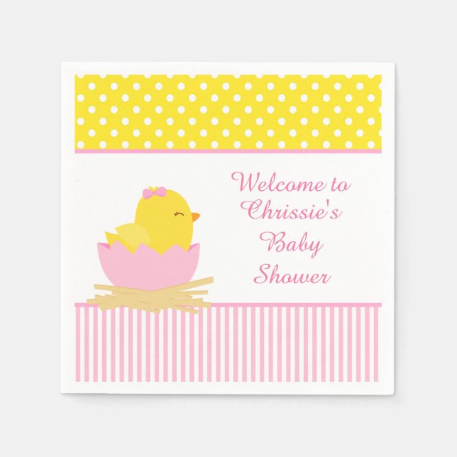 Serviette En Papier Soirée Baby shower de poussins fille rose mignonne (Devant)