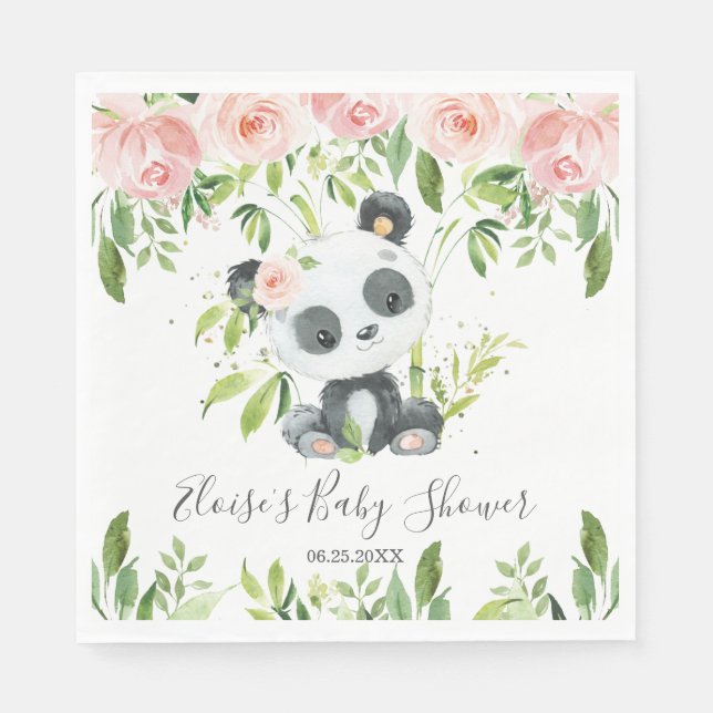 Serviette En Papier Soirée Baby shower Panda Rose Floral (Devant)