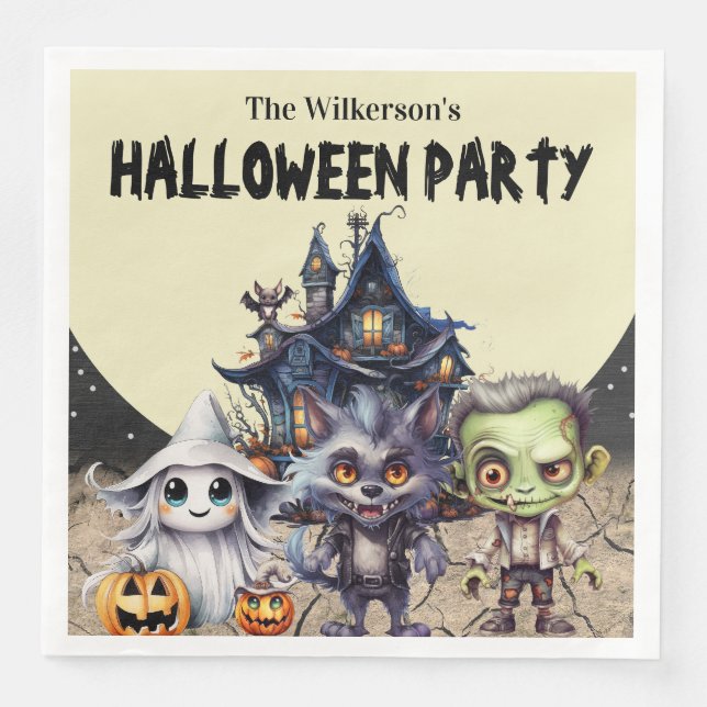 Serviette En Papier Soirée costumée d'Halloween et Maison hantée (Devant)