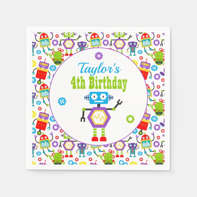 Serviette En Papier Soirée d'anniversaire à thème Robot (Devant)