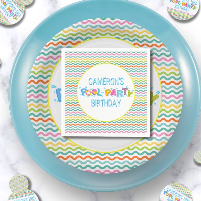 Serviette En Papier Soirée d'anniversaire de la fête de la piscine de  (Splish 💦 Splash Pool Party Birthday Party Napkins)