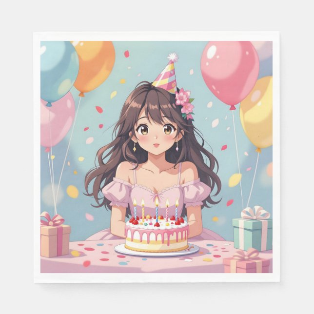 Serviette En Papier Soirée d'anniversaire de la mignonne Anime (Devant)