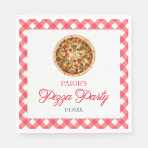 Serviette En Papier Soirée d'Anniversaire de la Pizza Rouge moderne et