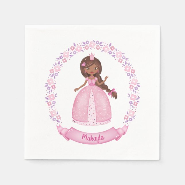 Serviette En Papier Soirée d'anniversaire de la princesse rose mignonn (Devant)
