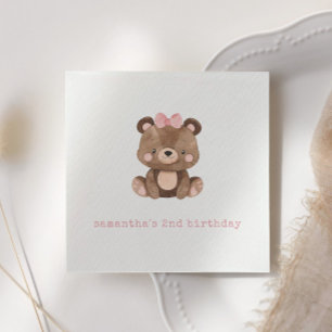 Serviette En Papier Soirée d'anniversaire minimaliste de l'ours rose b