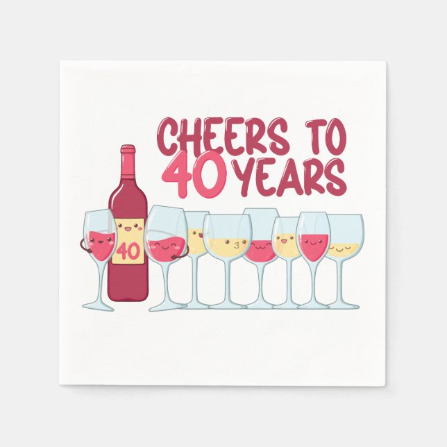 Serviette En Papier Soirée d'anniversaire pour 40 ans de vin et kawaii (Devant)
