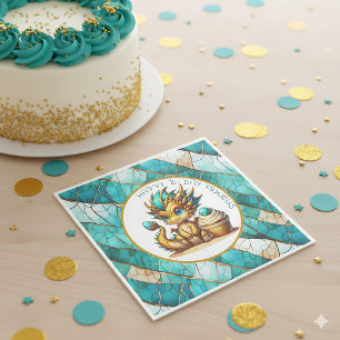 Serviette En Papier Soirée d'anniversaire pour garçon Turquoise d'or p