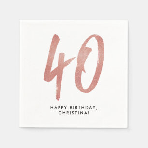 Serviette En Papier Soirée de 40e anniversaire rose personnalisé or