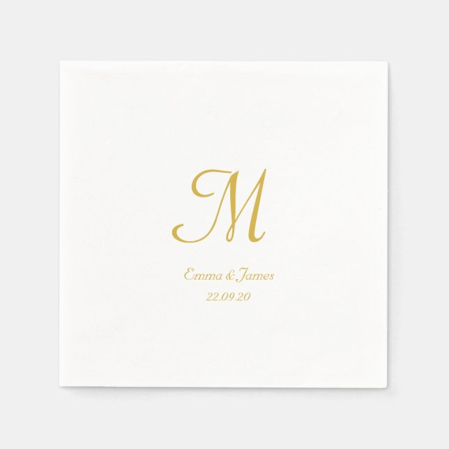 Serviette En Papier Soirée de mariage Monogramme Gold & White (Devant)