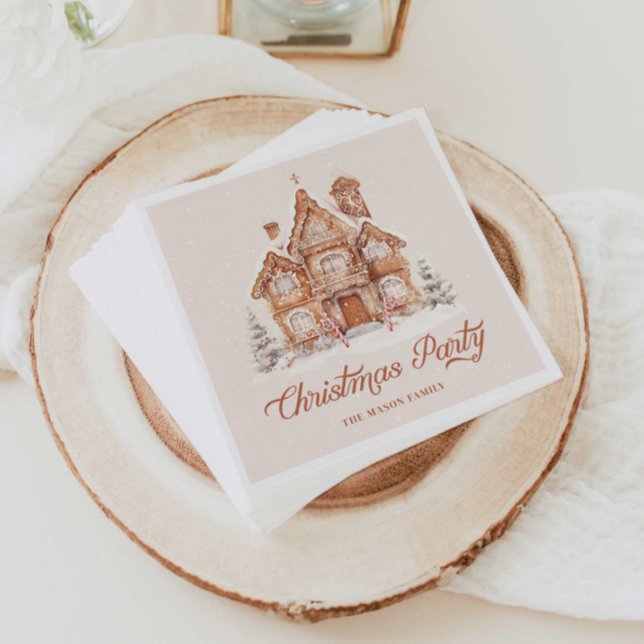 Serviette En Papier Soirée de Noël à la Maison de pain d'épice (Gingerbread House Christmas Party personalized paper napkins)