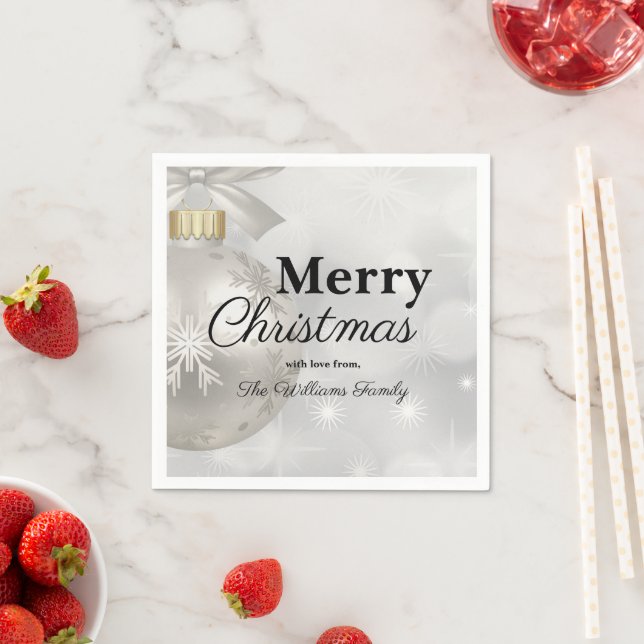 Serviette En Papier Soirée de Noël blanc élégant (En situation)