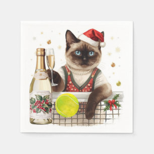 Serviette En Papier Soirée de Noël de tennis avec joueurs de chat