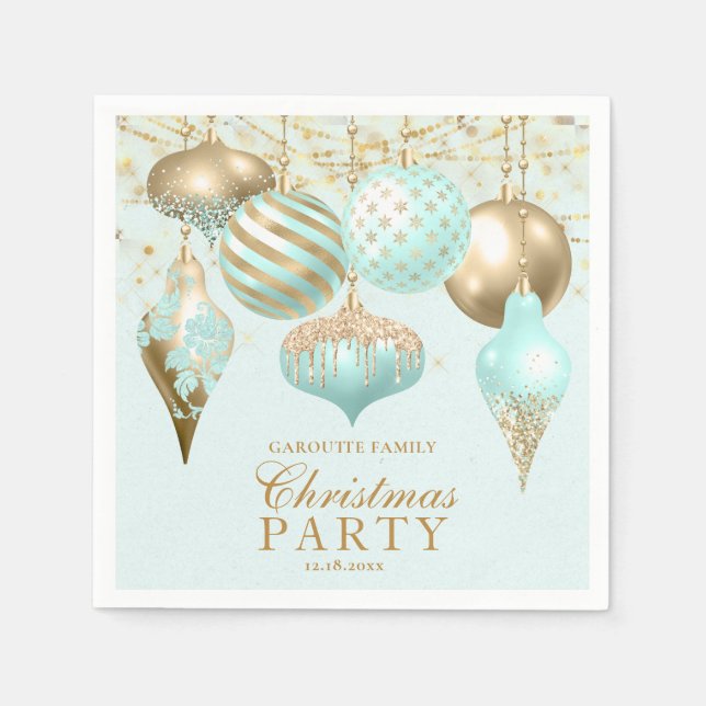 Serviette En Papier Soirée de Noël Elegant Aqua Gold (Devant)