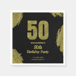 Serviette En Papier Soirée de parties scintillant en or noir 50e anniv