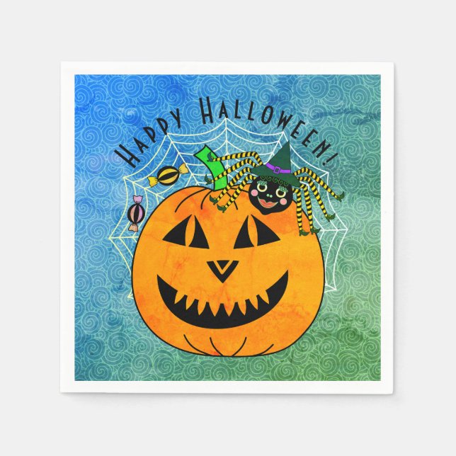 Serviette En Papier Soirée d'Halloween Citrouille à la sorcière (Devant)