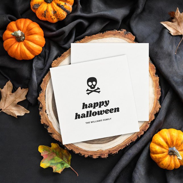 Serviette En Papier Soirée d'Halloween joyeuse au crâne et aux os croi (Créateur téléchargé)