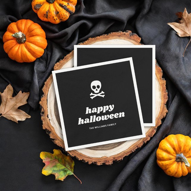 Serviette En Papier Soirée d'Halloween joyeuse au crâne et aux os croi (Créateur téléchargé)