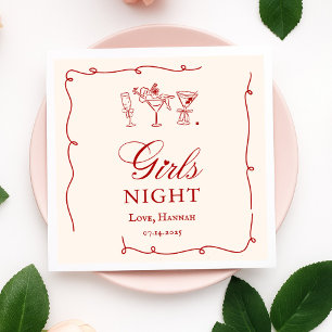 Serviette En Papier Soirée Dîner Moderne entre Filles en Rouge