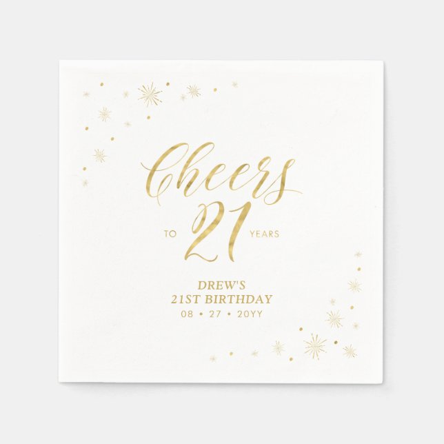 Serviette En Papier Soirée d'or moderne 21e anniversaire (Devant)