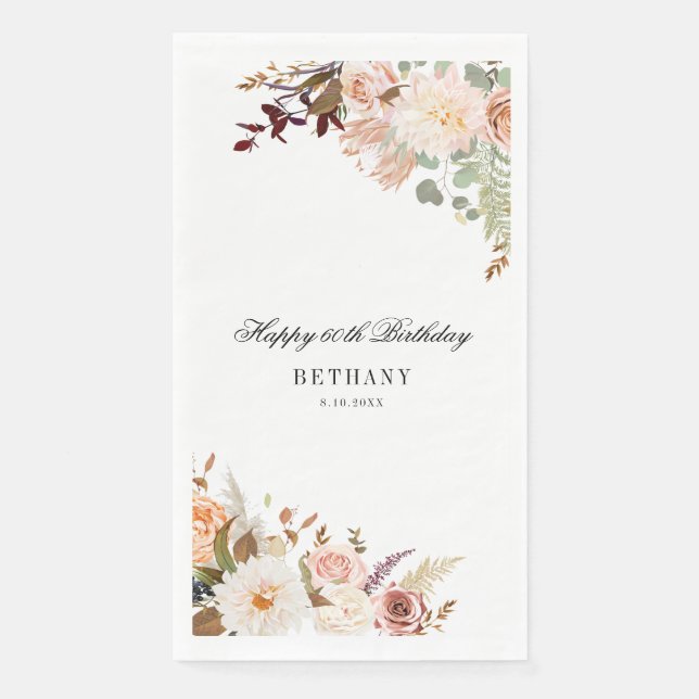 Serviette En Papier Soirée florale élégante 60e anniversaire (Devant)