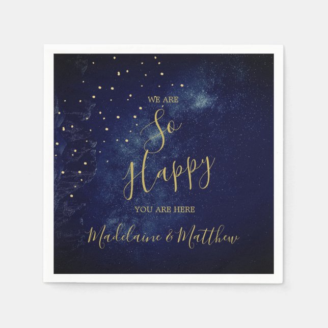 Serviette En Papier Soirée Gold Stars Blue Astral Happy (Devant)
