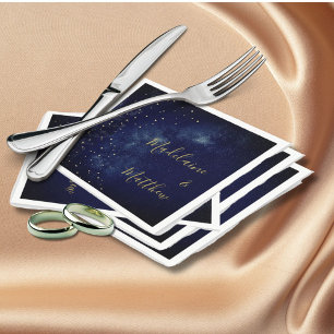 Serviette En Papier Soirée Gold Stars Blue Astral Mariage