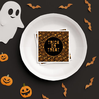 Serviette En Papier Soirée Halloween "Trick or Treat" Orange et Noir É