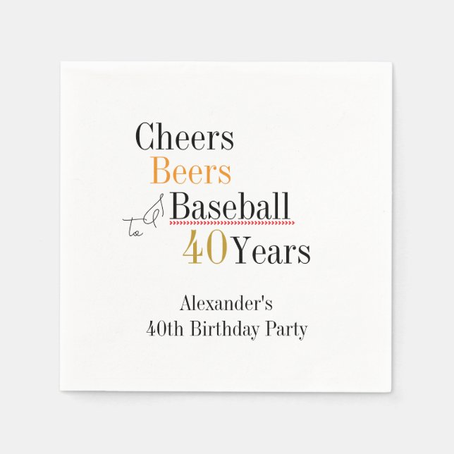 Serviette En Papier Soirées de baseball et bières 40ème anniversaire (Devant)