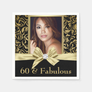 Serviette En Papier Soixante et fabuleux or noir damask 60e anniversai
