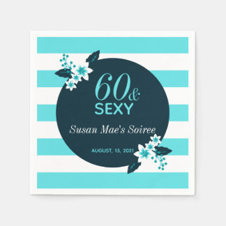 Serviette En Papier Soixante et sexy Turquoise blanc 60e fête d'annive