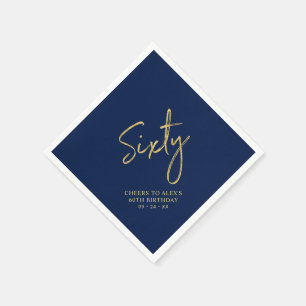Serviette En Papier Soixante moderne marine bleu 60e fête d'anniversai