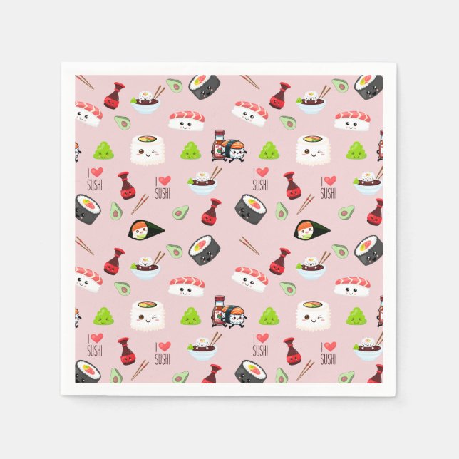 Serviette En Papier Soja amoureux mignon rose clair Kawaii Sushi (Devant)