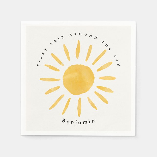 Serviette En Papier soleil 1er anniversaire aquarelle soleil (Devant)