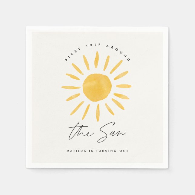 Serviette En Papier soleil 1er anniversaire aquarelle soleil jaune mod (Devant)